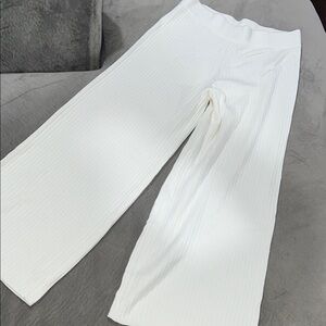 Marled Ribbed Wide-Leg Knit Pants in White